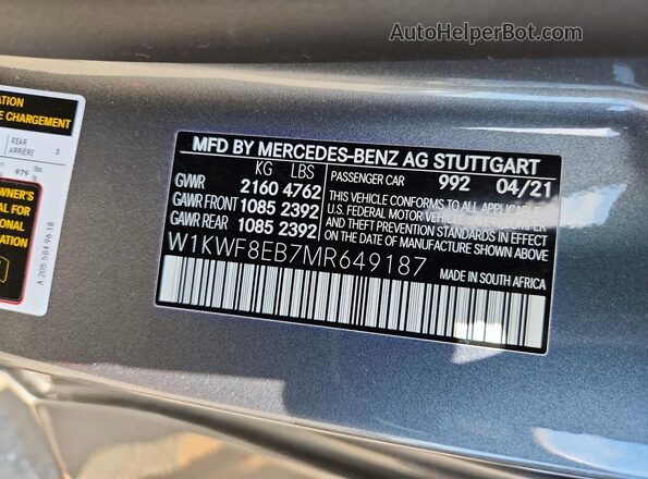 W1KWF8EB7MR649187 2021 MERCEDES-BENZ C Gray 