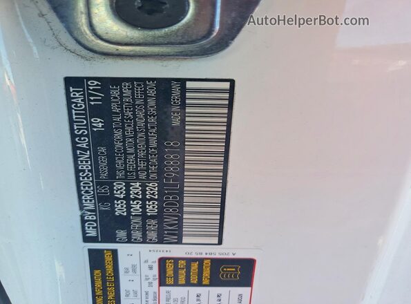 W1KWJ8DB1LF988818 2020 MERCEDES-BENZ C White Widok naklejki z numerem VIN