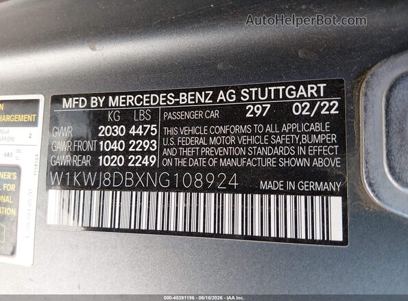 W1KWJ8DBXNG108924 2022 MERCEDES-BENZ C-CLASS Gray Вид підкапотного простору
