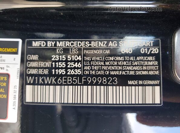 W1KWK6EB5LF999823 2020 MERCEDES-BENZ C Black Вид наклейки з VIN-кодом