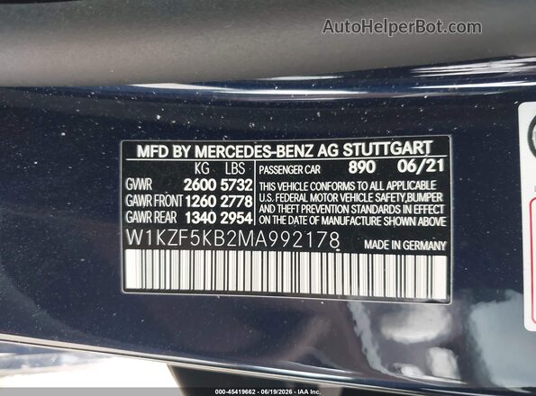 W1KZF5KB2MA992178 2021 MERCEDES-BENZ E-CLASS Blue Вид підкапотного простору