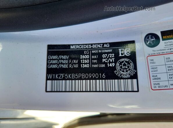 W1KZF5KB5PB099016 2023 MERCEDES-BENZ E White Вид наклейки з VIN-кодом