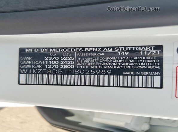 W1KZF8DB1NB025989 2022 MERCEDES-BENZ E White 