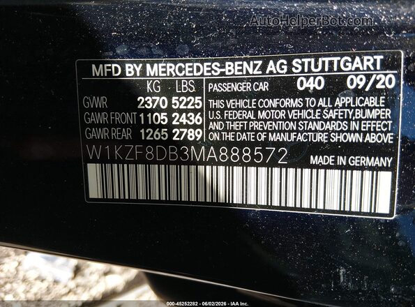 W1KZF8DB3MA888572 2021 MERCEDES-BENZ E-CLASS Black Widok komory silnika