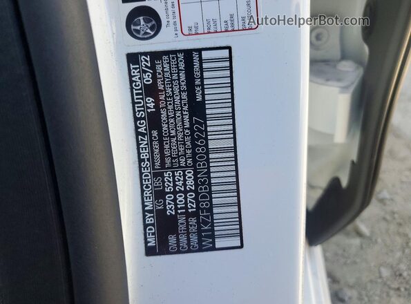 W1KZF8DB3NB086227 2022 MERCEDES-BENZ E White VIN sticker view