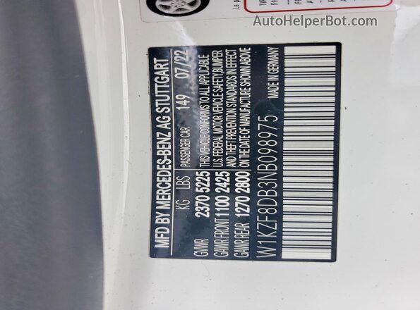 W1KZF8DB3NB098975 2022 MERCEDES-BENZ E White Widok komory silnika
