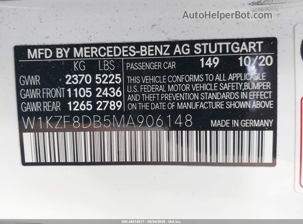 W1KZF8DB5MA906148 2021 MERCEDES-BENZ E-CLASS White Շարժիչի բաժամունքի տեսք