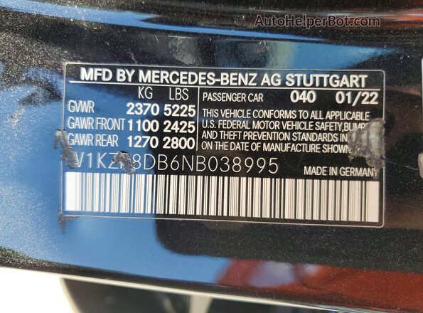 W1KZF8DB6NB038995 2022 MERCEDES-BENZ E Black Widok naklejki z numerem VIN