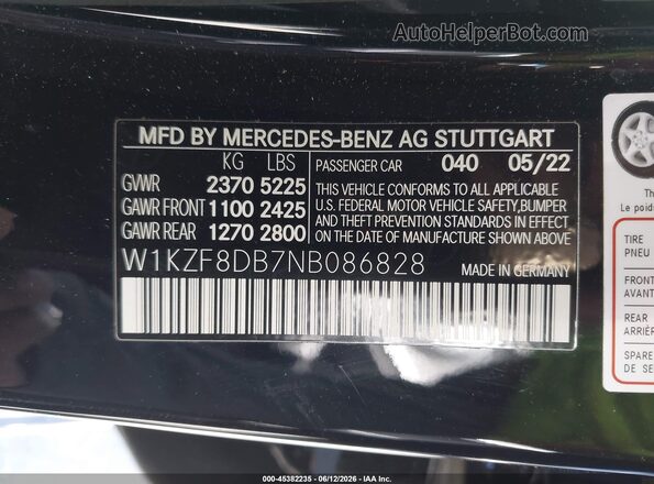 W1KZF8DB7NB086828 2022 MERCEDES-BENZ E-CLASS Black 