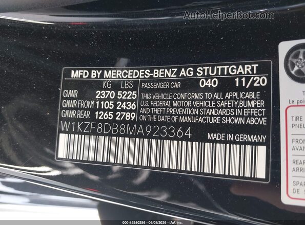 W1KZF8DB8MA923364 2021 MERCEDES-BENZ E-CLASS Black ძრავის განყოფილების ხედი