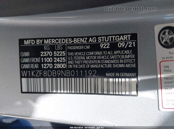 W1KZF8DB9NB011192 2022 MERCEDES-BENZ E-CLASS Silver Widok komory silnika