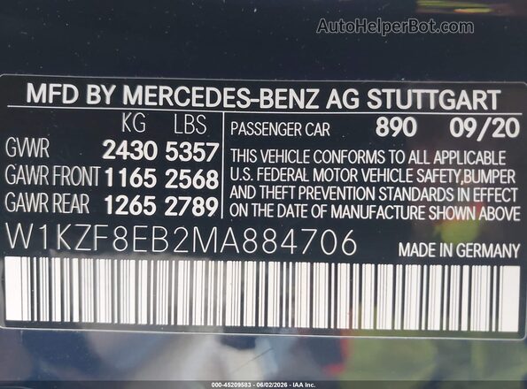 W1KZF8EB2MA884706 2021 MERCEDES-BENZ E-CLASS Navy Вид подкапотного пространства