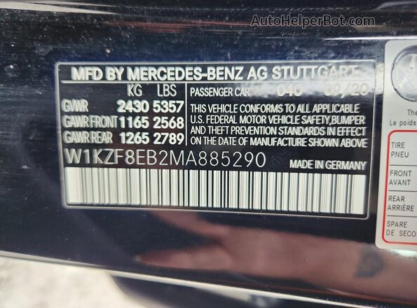 W1KZF8EB2MA885290 2021 MERCEDES-BENZ E Черный 