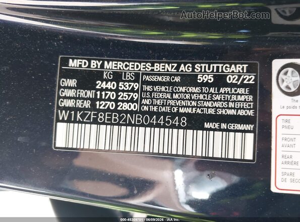 W1KZF8EB2NB044548 2022 MERCEDES-BENZ E-CLASS Blue Vista del compartimento del motor
