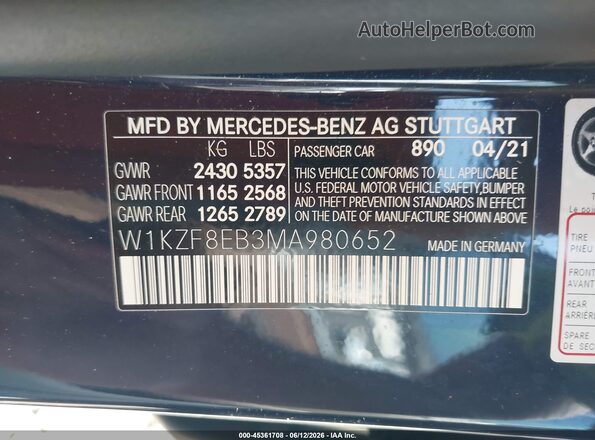 W1KZF8EB3MA980652 2021 MERCEDES-BENZ E-CLASS Blue Widok komory silnika