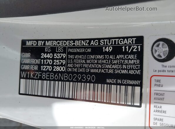 W1KZF8EB6NB029390 2022 MERCEDES-BENZ E-CLASS Белый Вид подкапотного пространства