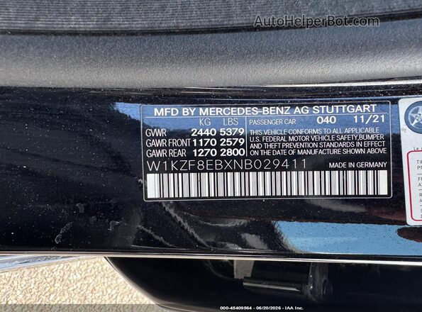 W1KZF8EBXNB029411 2022 MERCEDES-BENZ E-CLASS Черный Вид подкапотного пространства