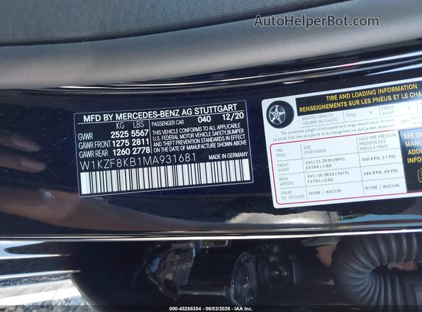 W1KZF8KB1MA931681 2021 MERCEDES-BENZ AMG E 63 Black Շարժիչի բաժամունքի տեսք