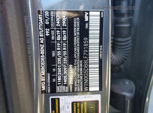 W1N0G5DB8LF791859 2020 MERCEDES-BENZ GLC-CLASS Серебряный Вид наклейки с VIN-кодом