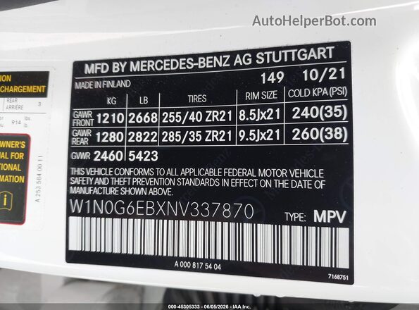 W1N0G6EBXNV337870 2022 MERCEDES-BENZ AMG GLC 43 Белый Вид подкапотного пространства