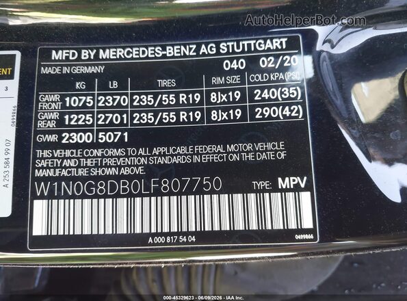 W1N0G8DB0LF807750 2020 MERCEDES-BENZ GLC 300 Black 