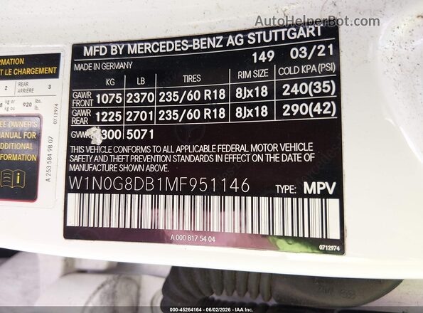 W1N0G8DB1MF951146 2021 MERCEDES-BENZ GLC 300 White Vista del compartimento del motor