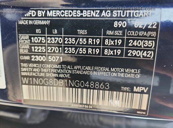 W1N0G8DB1NG048863 2022 MERCEDES-BENZ GLC-CLASS Blue 