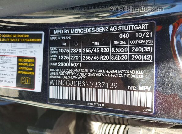 W1N0G8DB3NV337139 2022 MERCEDES-BENZ GLC-CLASS Black Vista de la etiqueta del VIN