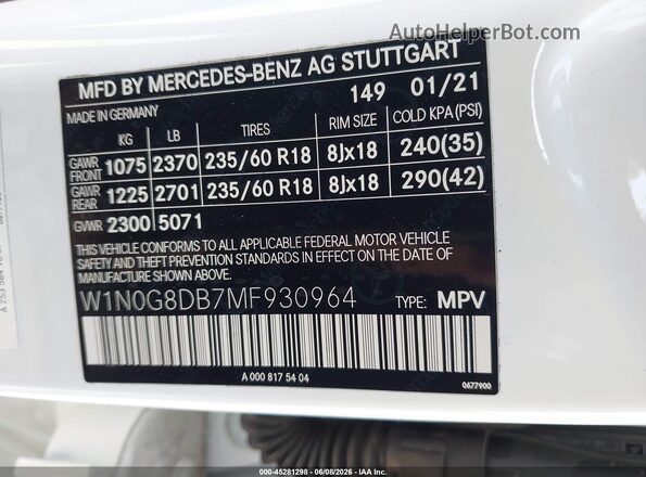 W1N0G8DB7MF930964 2021 MERCEDES-BENZ GLC 300 White Widok komory silnika