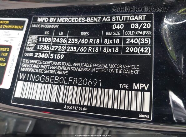 W1N0G8EB0LF820691 2020 MERCEDES-BENZ GLC 300 Черный Вид подкапотного пространства
