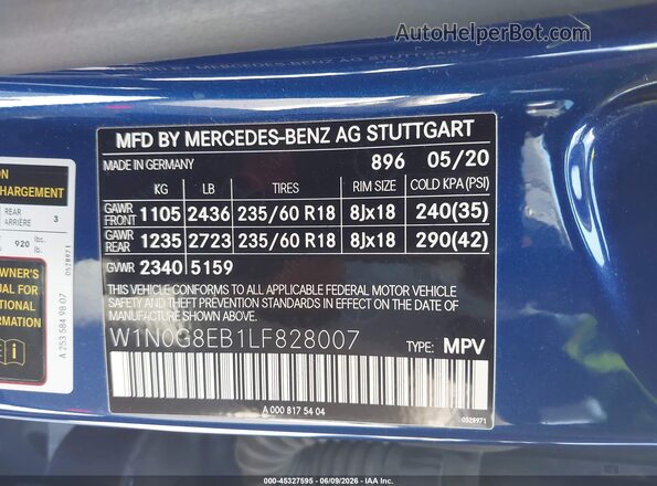 W1N0G8EB1LF828007 2020 MERCEDES-BENZ GLC 300 Blue Vista del compartimento del motor