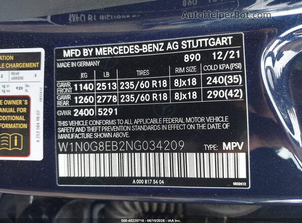 W1N0G8EB2NG034209 2022 MERCEDES-BENZ GLC 300 Синий Вид подкапотного пространства