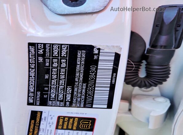 W1N0G8EB2NV384340 2022 MERCEDES-BENZ GLC-CLASS White Вид наклейки з VIN-кодом