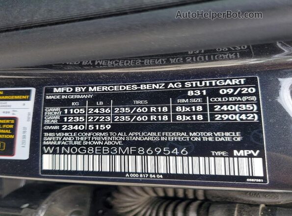 W1N0G8EB3MF869546 2021 MERCEDES-BENZ GLC-CLASS Black Вид наклейки з VIN-кодом