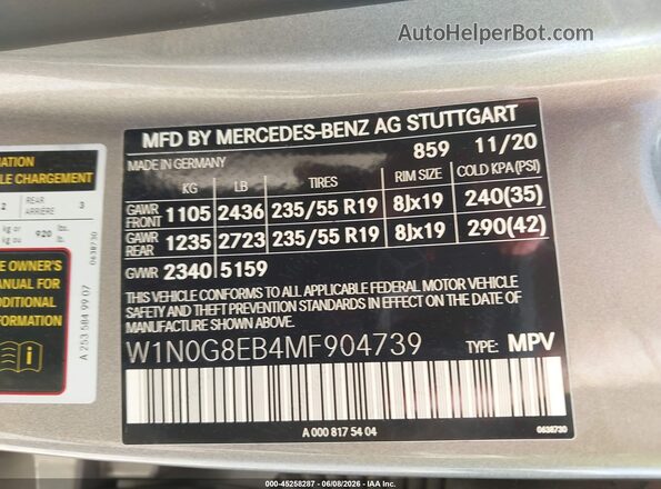W1N0G8EB4MF904739 2021 MERCEDES-BENZ GLC 300 Silver Вид підкапотного простору