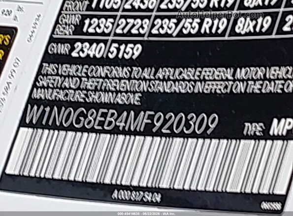 W1N0G8EB4MF920309 2021 MERCEDES-BENZ GLC 300 White Вид підкапотного простору