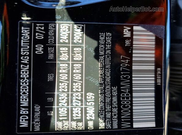 W1N0G8EB4MV317947 2021 MERCEDES-BENZ GLC-CLASS Black Вид наклейки з VIN-кодом