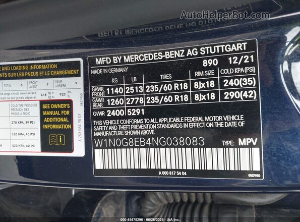 W1N0G8EB4NG038083 2022 MERCEDES-BENZ GLC 300 Blue Engine compartment view