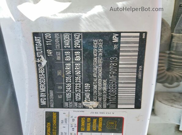 W1N0G8EB5MF907813 2021 MERCEDES-BENZ GLC-CLASS White Widok naklejki z numerem VIN