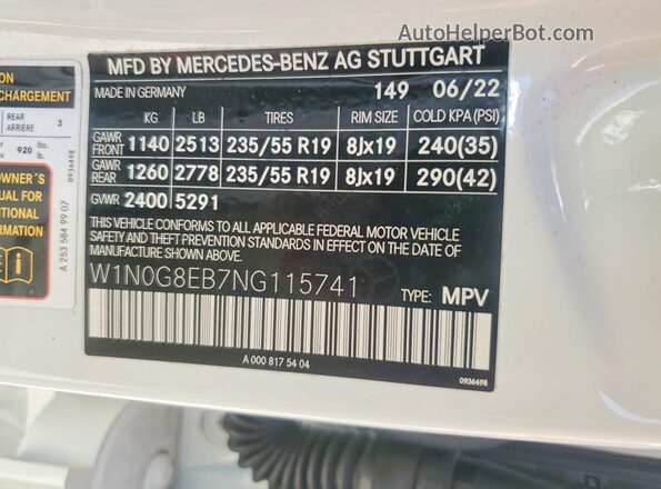 W1N0G8EB7NG115741 2022 MERCEDES-BENZ GLC-CLASS White Սալոնի 360 աստիճան տեսք