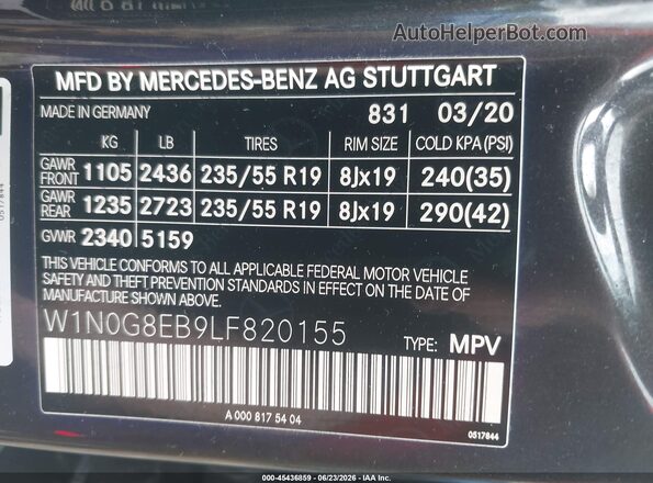 W1N0G8EB9LF820155 2020 MERCEDES-BENZ GLC 300 Gray ძრავის განყოფილების ხედი