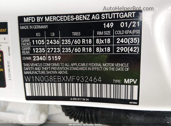 W1N0G8EBXMF932464 2021 MERCEDES-BENZ GLC 300 Белый Вид подкапотного пространства