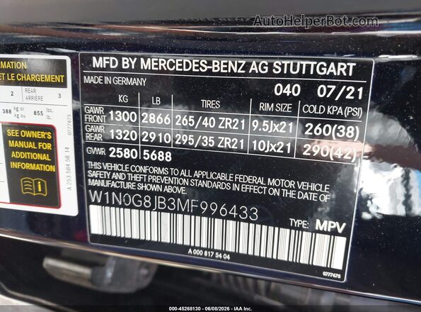 W1N0G8JB3MF996433 2021 MERCEDES-BENZ AMG GLC 63 Black Vista del compartimento del motor