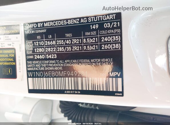 W1N0J6EB0MF949201 2021 MERCEDES-BENZ AMG GLE 43 COUPE White Շարժիչի բաժամունքի տեսք