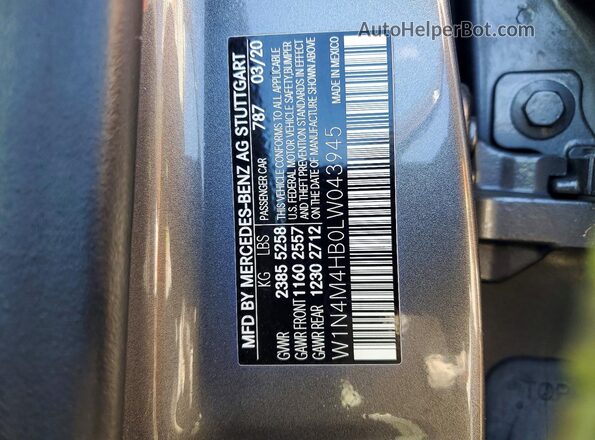 W1N4M4HB0LW043945 2020 MERCEDES-BENZ GLB-CLASS Gray Widok naklejki z numerem VIN