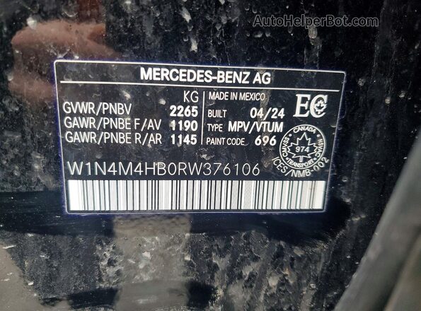 W1N4M4HB0RW376106 2024 MERCEDES-BENZ GLB-CLASS Black Widok naklejki z numerem VIN