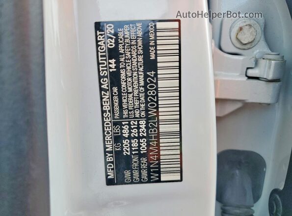 W1N4M4HB2LW028024 2020 MERCEDES-BENZ GLB-CLASS White VIN կոդի պիտակի տեսք