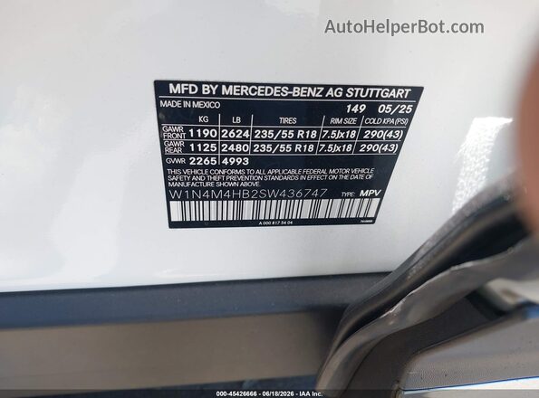 W1N4M4HB2SW436747 2025 MERCEDES-BENZ GLB-CLASS White Вид підкапотного простору