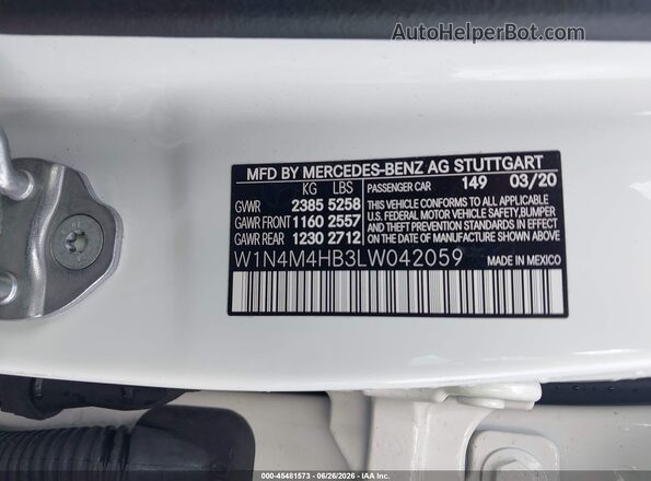 W1N4M4HB3LW042059 2020 MERCEDES-BENZ GLB-CLASS White Շարժիչի բաժամունքի տեսք