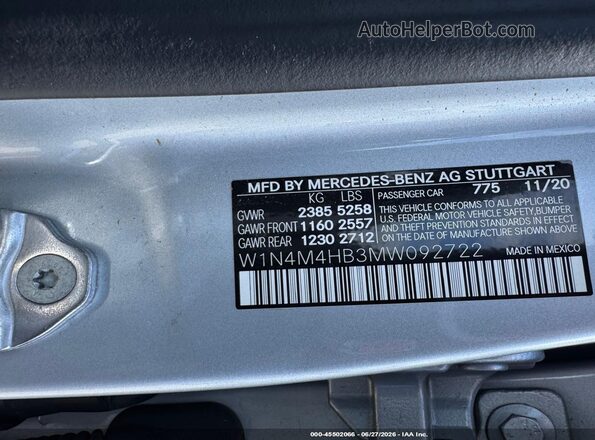 W1N4M4HB3MW092722 2021 MERCEDES-BENZ GLB-CLASS Silver Շարժիչի բաժամունքի տեսք